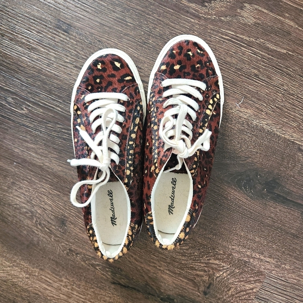 EUC Madewell Leopard Print Calf Hair Sneakers, Size 7.5